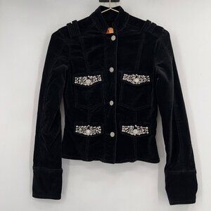 Twill Twenty Two Black Velvet Bling Military Jacket with Rhinestones P